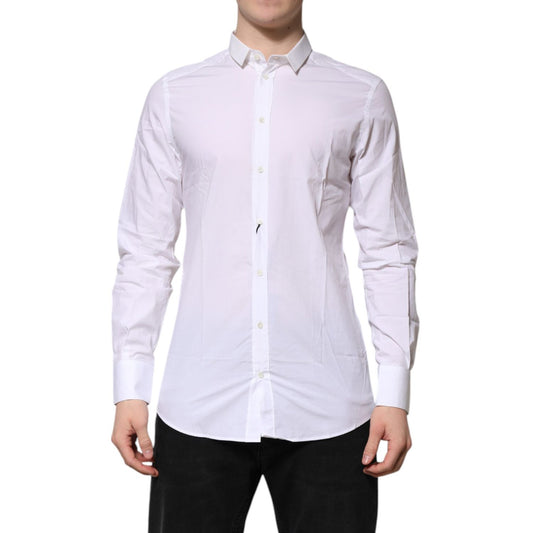 Dolce & Gabbana White GOLD Cotton Long Sleeves Men Formal Shirt