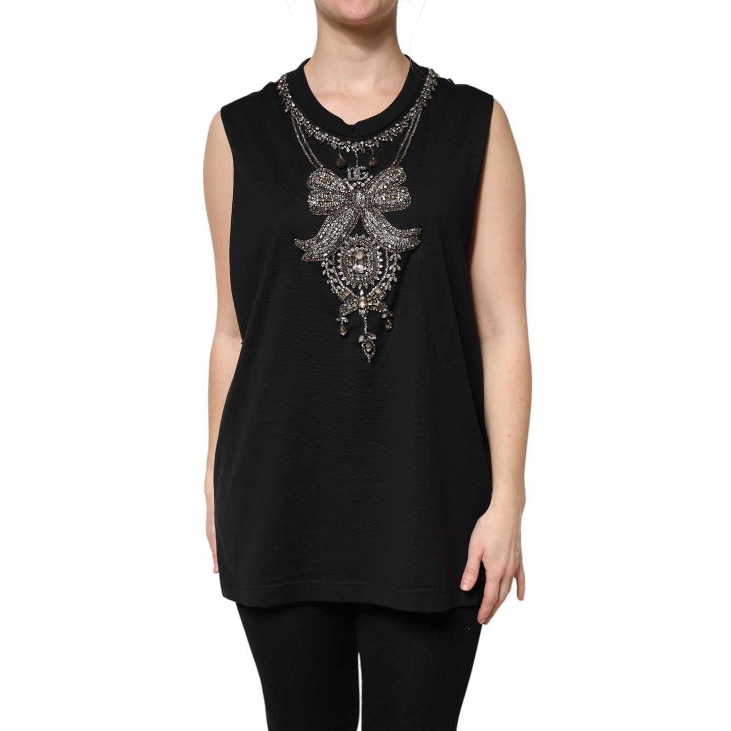 Dolce & Gabbana Black Cotton Rhinestone Embellished Tank Top