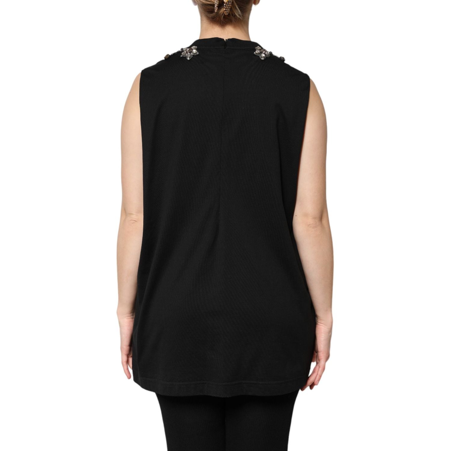 Dolce & Gabbana Black Cotton Rhinestone Embellished Tank Top