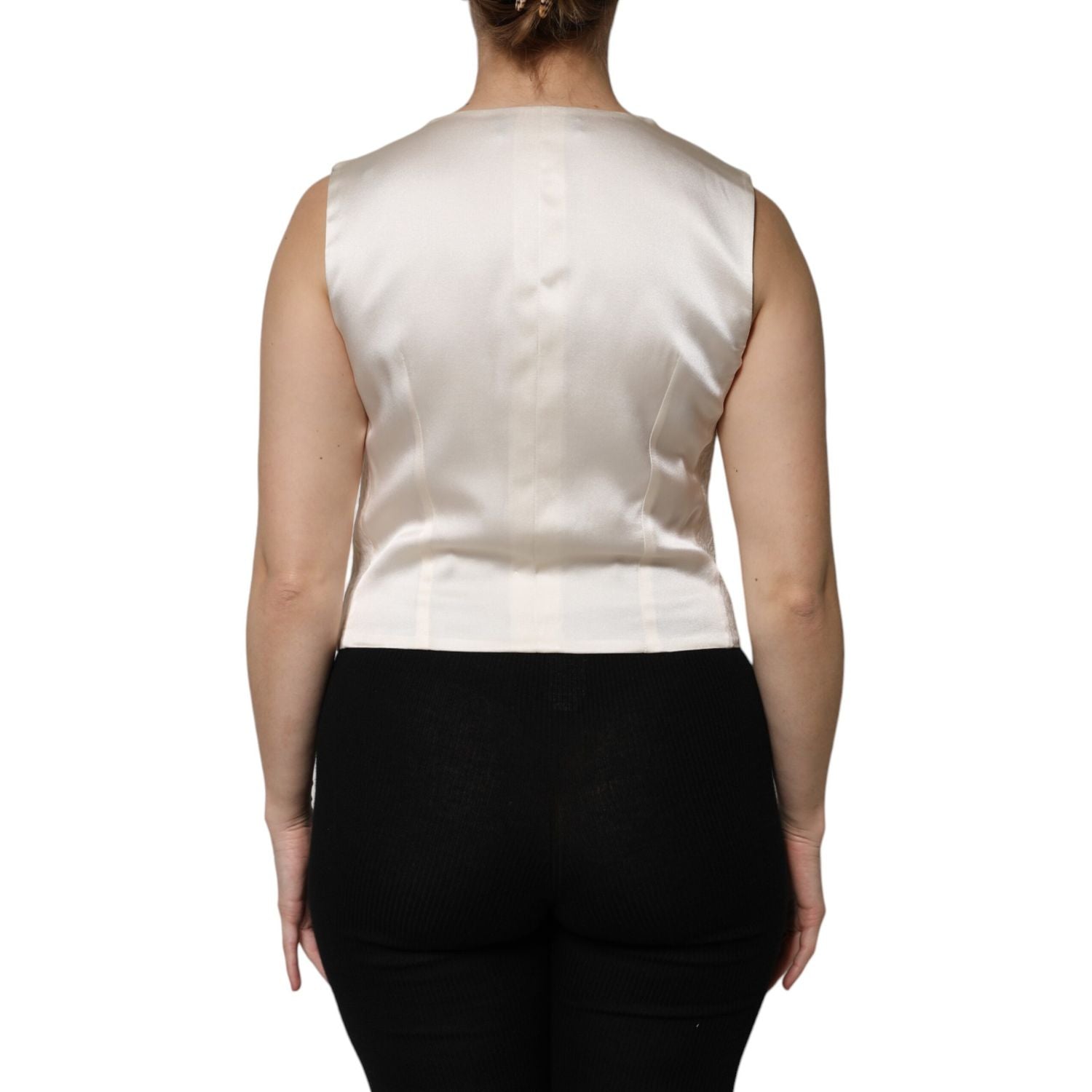 Dolce & Gabbana Ivory Cotton Button Down Sleeveless Vest Top