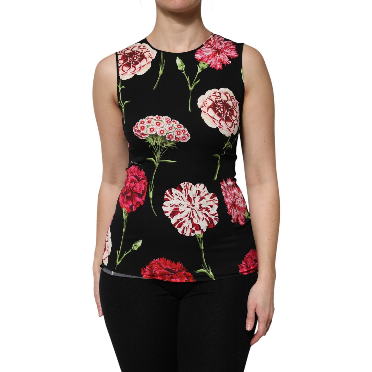 Dolce & Gabbana Black Floral Print Sleeveless Tank Blouse Top