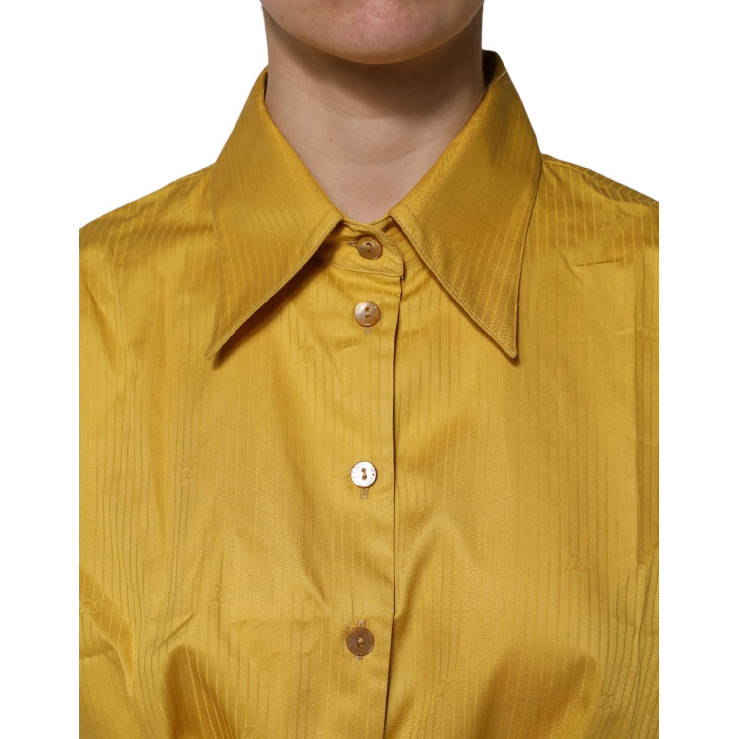 Dolce & Gabbana Mustard Collared Short Sleeves Blouse Top