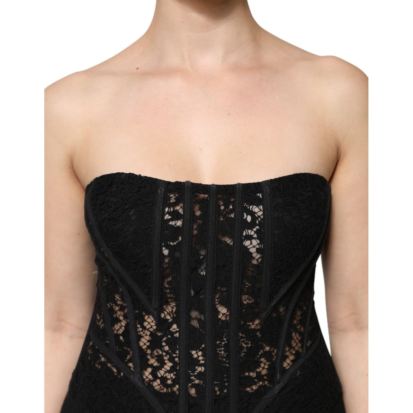 Dolce & Gabbana Black Cotton Floral Lace Corset Bustier Top
