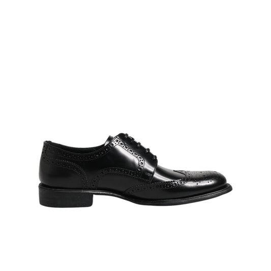 Dolce & Gabbana Black Leather Derby Wingtip Formal Shoes