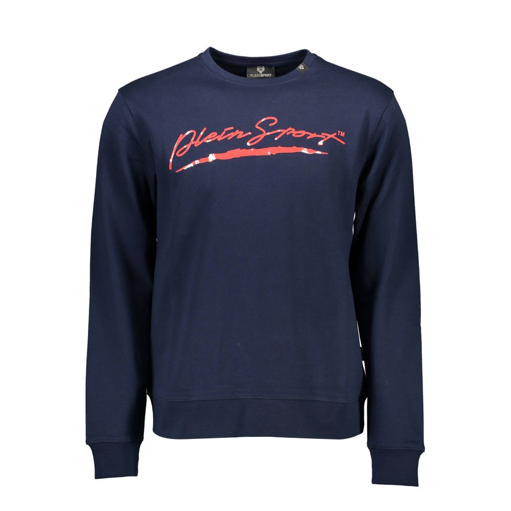Plein Sport Blue Cotton Men Sweater with logo and dynamic print