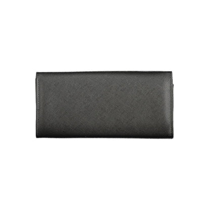 Mario Valentino Black Polyethylene Wallet with compartments, card slots, coin purse, zip and automatic closure, featuring logo.