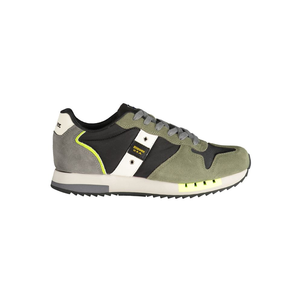 Blauer Green Polyester Sneaker with contrasting laces, details, print, and logo for sporty style.