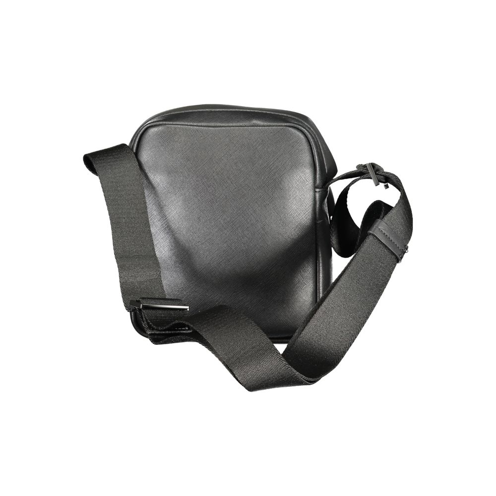 Calvin Klein Black Polyester Shoulder Bag with adjustable strap, external and internal pockets, zip closure, and logo detailing