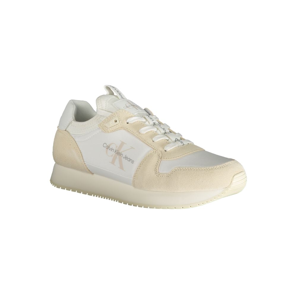 Calvin Klein White Polyester Sneaker with laces and contrast details, featuring the brand logo for sports footwear enthusiasts.