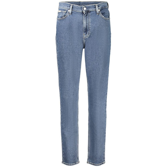 Calvin Klein Blue Cotton Women Jeans with sustainable design, five-pocket style, and iconic CK logo, made from recycled cotton blend.