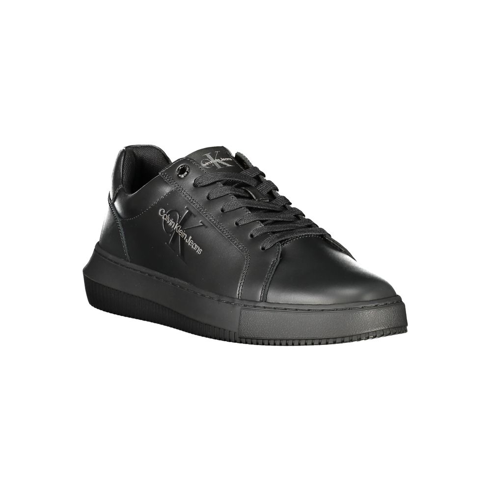 Calvin Klein Black Polyester Sneaker featuring laces, contrast details, removable footbed, and logo on side, made with 50% recycled rubber.