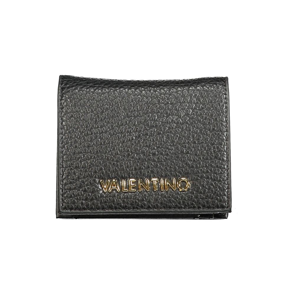 Mario Valentino Black Polyethylene Wallet with logo, coin purse, card spaces, automatic closure, and recycled material.