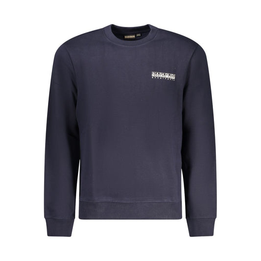 Napapijri Blue Cotton Men Sweater with logo, crew neck, and long sleeves for casual style.