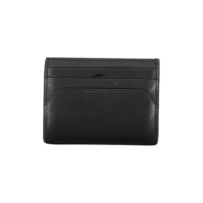 Tommy Hilfiger Black Leather Wallet with card holder feature, central pocket, and printed logo.