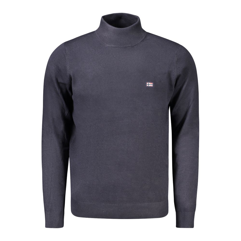Norway 1963 Blue Polyamide Men Sweater with high neck and brand logo embroidery, showcasing sophisticated style and premium craftsmanship.