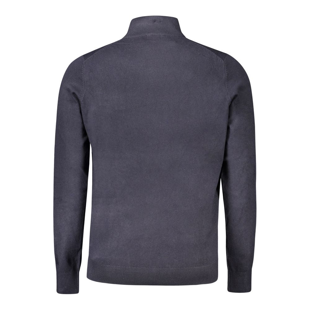 Norway 1963 Blue Polyamide Men Sweater, back view showcasing high-neck design and premium embroidery detail.