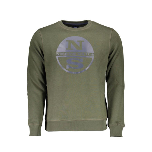 Alt Tag: North Sails Green Cotton Men Sweater with logo and bold print, long sleeve crew neck, premium cotton polyester blend.