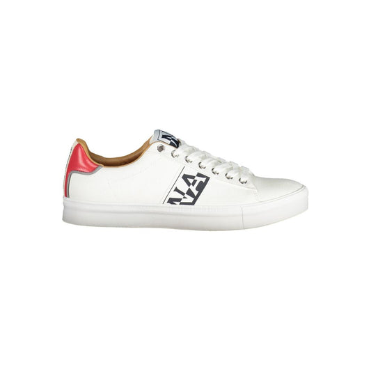 Napapijri White Polyester Men Sneaker with logo and contrast details, perfect for trendsetters seeking style and comfort.