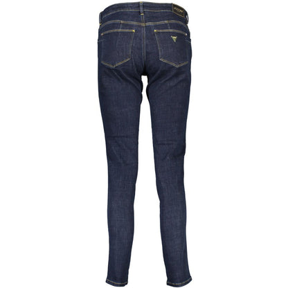Back view of Guess Jeans Blue Cotton Women Jeans, showcasing skinny fit and iconic Guess logo, crafted with eco-conscious recycled cotton.