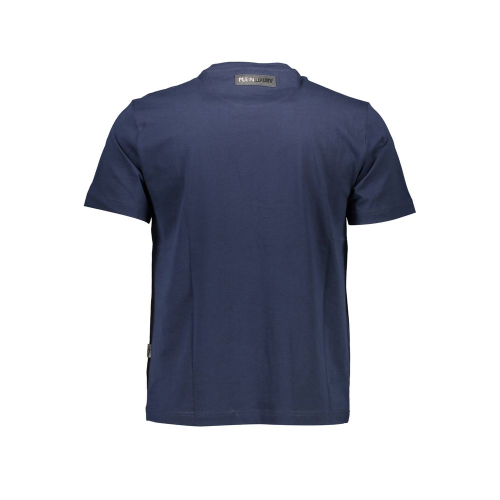 Back view of Plein Sport Blue Cotton Men T-Shirt with short sleeves and logo detailing.