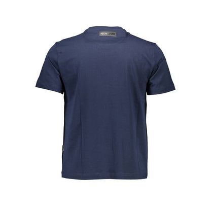 Back view of Plein Sport Blue Cotton Men T-Shirt with short sleeves and logo detailing.
