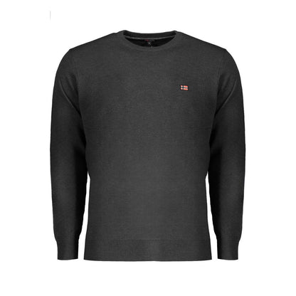 Norway 1963 Black Wool Men Sweater with embroidery logo, long sleeves, and crew neck design for modern style.