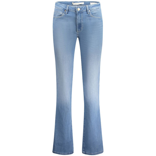 Guess Jeans Blue Cotton Women Jeans, stylish mid-rise, organic cotton blend, flattering fit with a classic 5-pocket design, washed effect