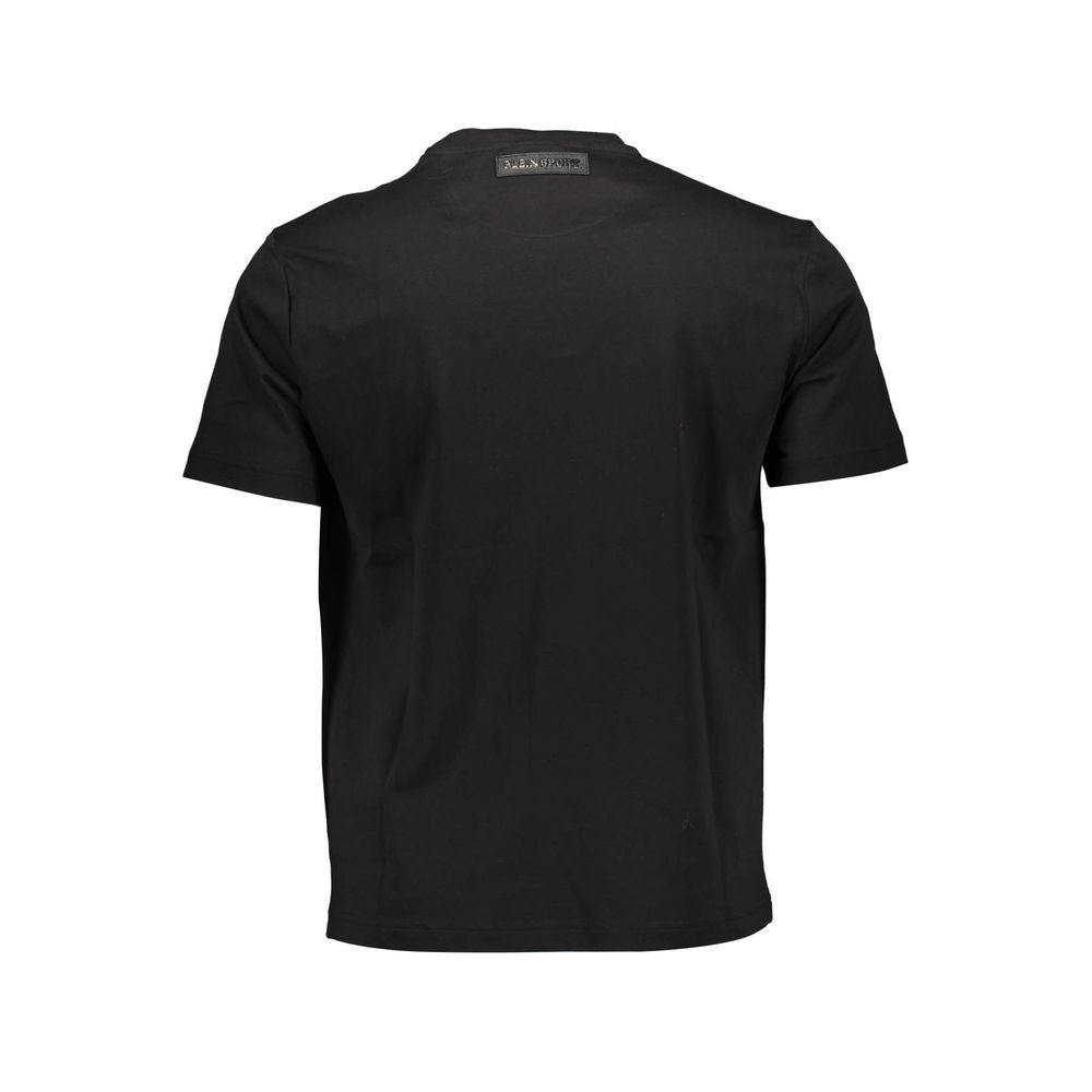 Plein Sport Black Cotton Men T-Shirt, back view, featuring crew neck and sleek design with quality cotton for stylish casual wear.