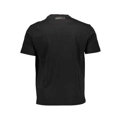 Plein Sport Black Cotton Men T-Shirt, back view, featuring crew neck and sleek design with quality cotton for stylish casual wear.