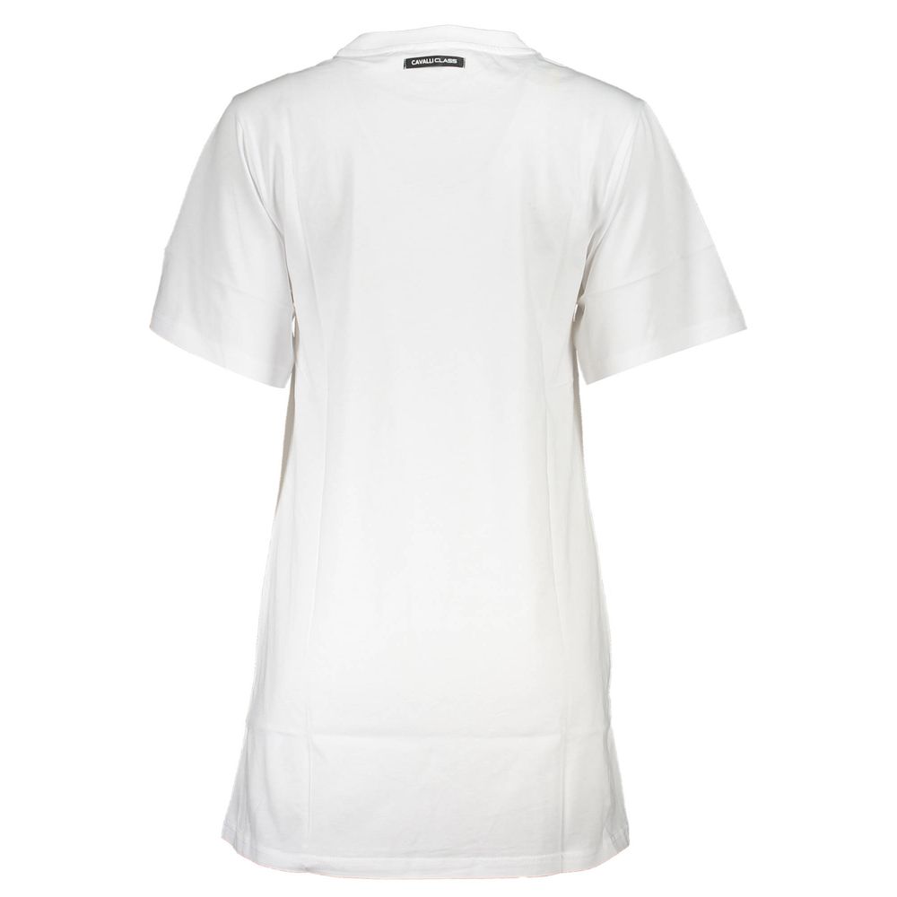 Back view of Cavalli Class White Cotton Women Dress with short sleeves and chic design.