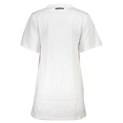 Back view of Cavalli Class White Cotton Women Dress with short sleeves and chic design.