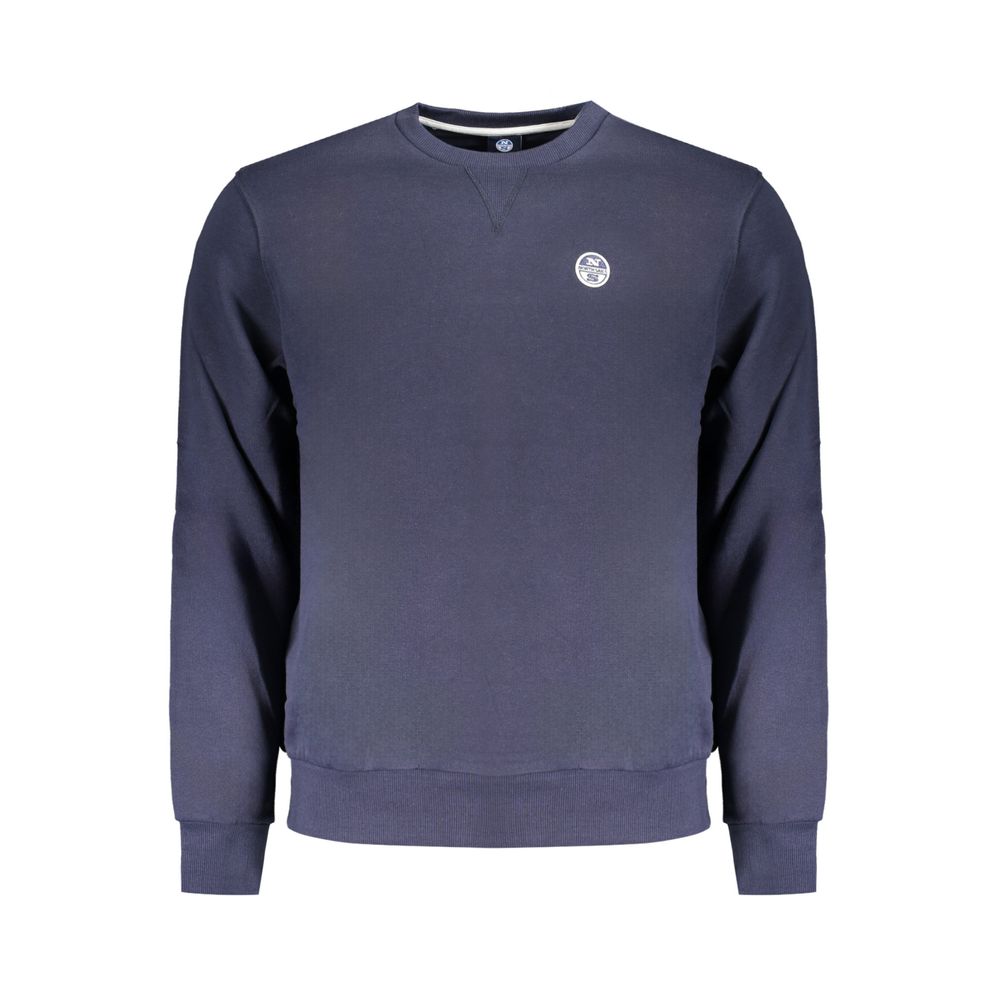 North Sails Blue Cotton Men Sweater with crew neck and logo on chest, showcasing seafaring sophistication and casual luxury.