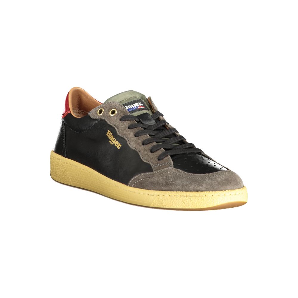Blauer Black Leather Men Sneaker with contrasting details and logo, showcasing urban style and comfort.