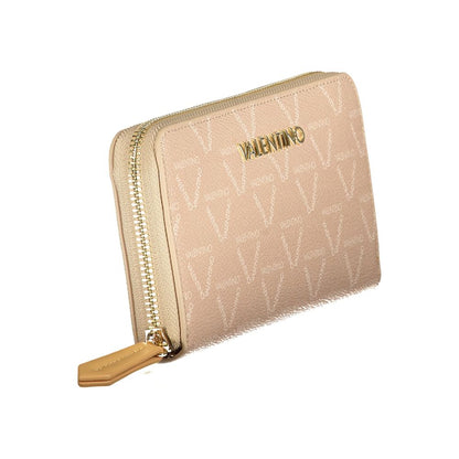 Mario Valentino Beige Polyethylene Wallet with logo, zip closure, contrast details, 3 compartments, coin purse, card spaces.