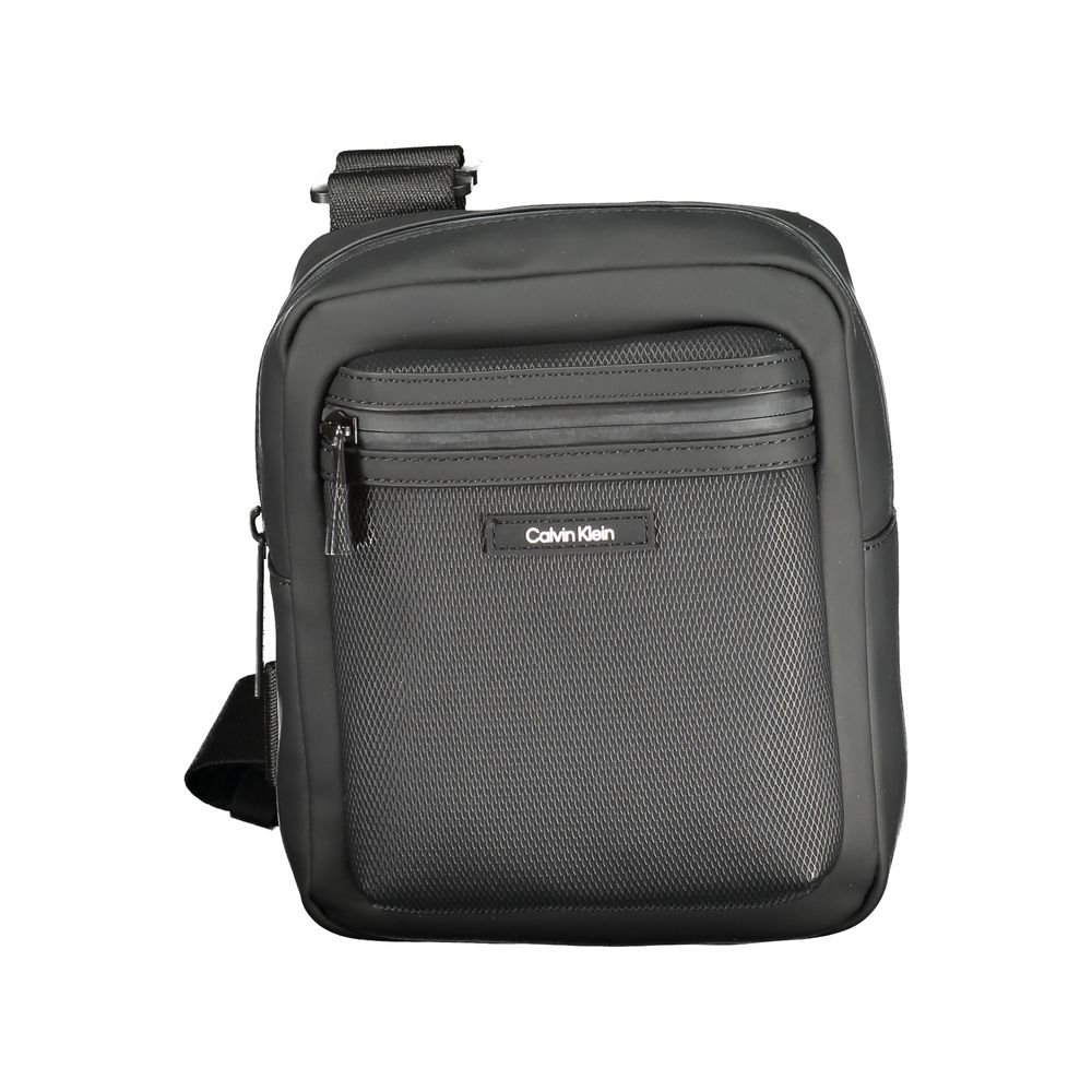 Calvin Klein Black Polyester Men Shoulder Bag with adjustable strap and zip closure.
