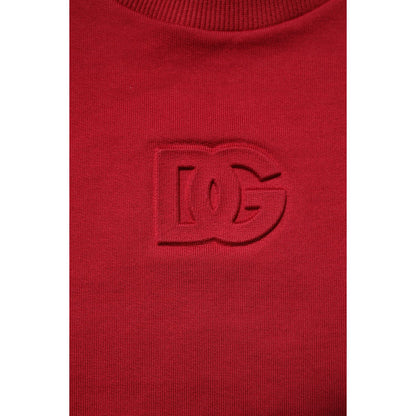 Dolce & Gabbana Red Embossed Logo Cotton Crew Neck Sweater