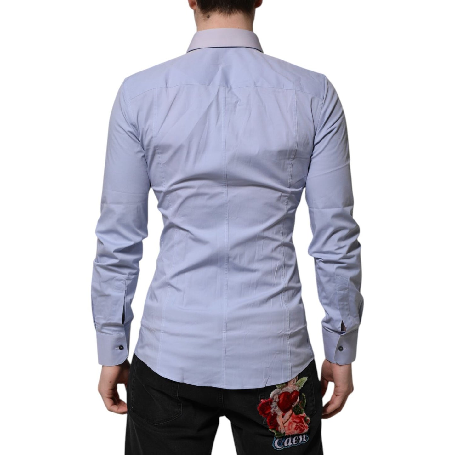 Dolce & Gabbana Blue Cotton SICILIA Long Sleeves Dress Shirt