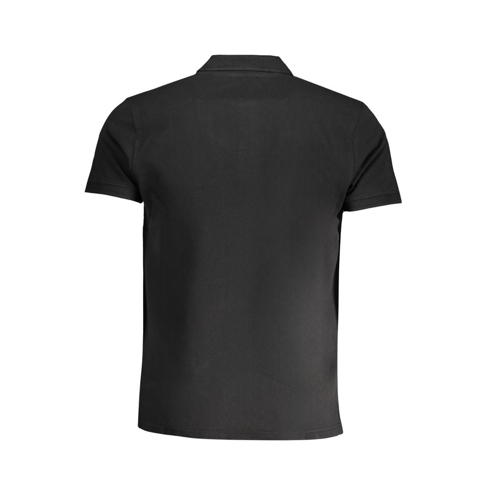 Cavalli Class Black Cotton Polo Shirt with short sleeves, buttons, and logo print, rear view of the stylish designer casual wear.