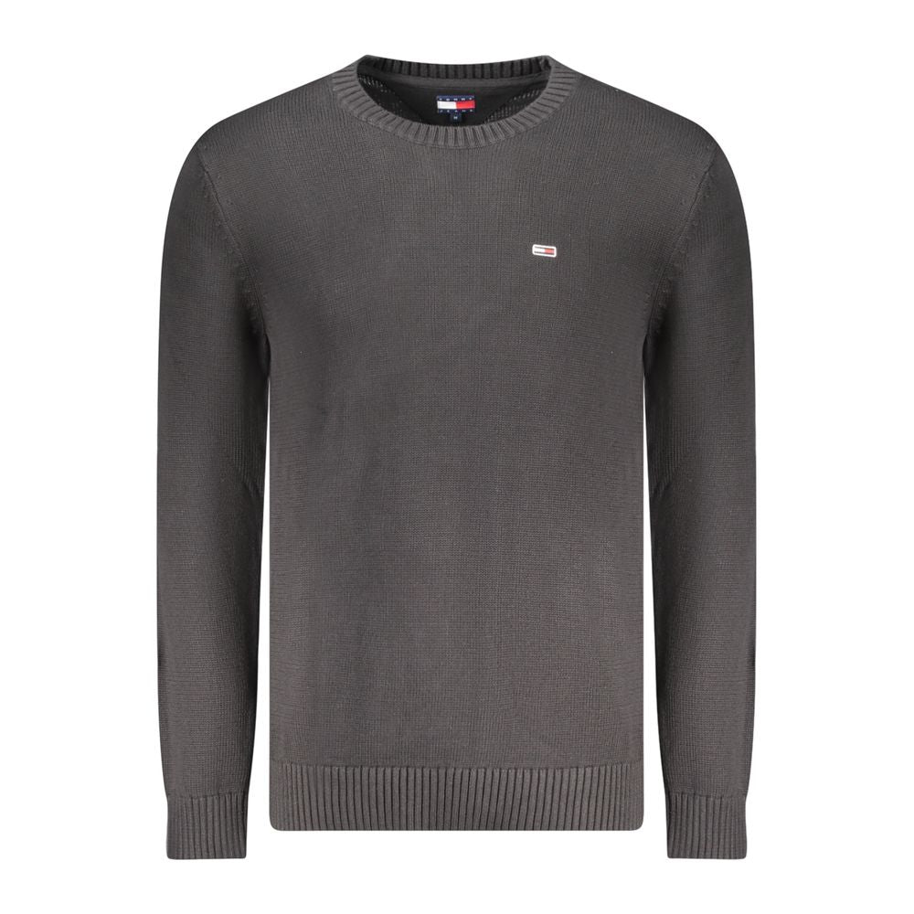 Tommy Hilfiger Black Cotton Men Sweater with iconic logo, offering comfort and style, perfect for layering or a standalone statement piece.