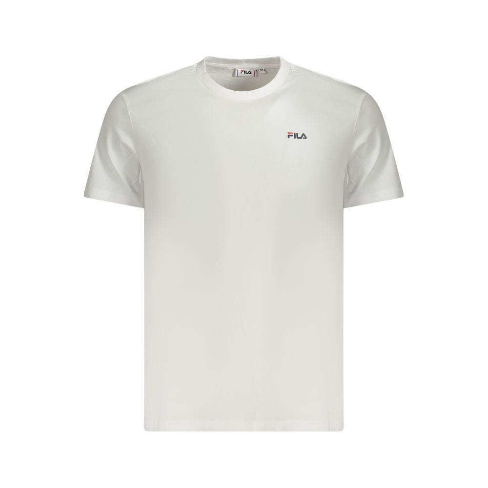 Fila White Cotton Men T-Shirt, crafted from 100% organic cotton, featuring a crew neck design and iconic logo print.