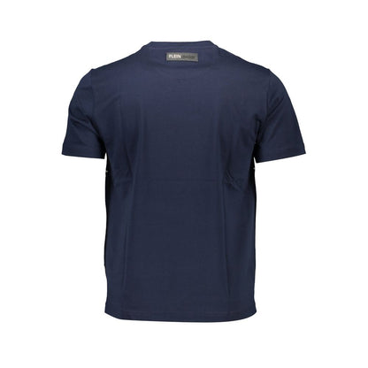 Back view of Plein Sport Blue Cotton Men T-Shirt with short sleeves and crew neck