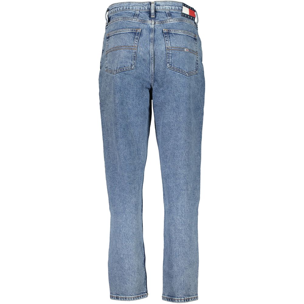 Tommy Hilfiger Blue Cotton Women Jeans featuring ultra high-waist and tapered legs with classic embroidery.