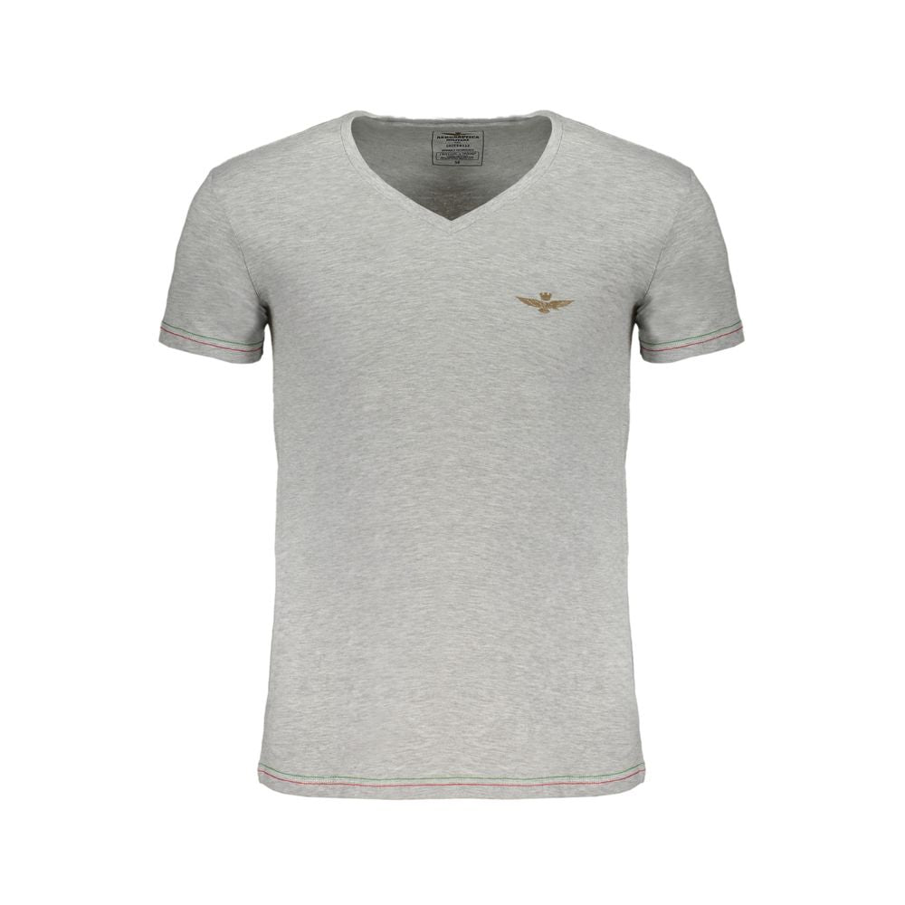 Alt Tag: Aeronautica Militare brown cotton men T-shirt with V-neck and logo, in gray with contrast details and premium fabric blend.