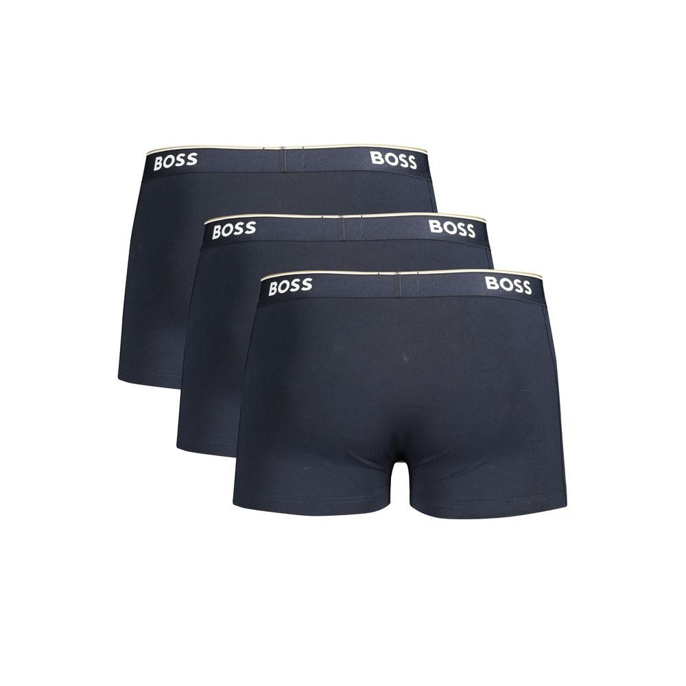Hugo Boss Blue Cotton Men Boxer Underwear with elastic waistband and iconic logo, showcasing premium comfort and style.