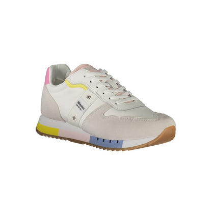Blauer White Leather Women Sneaker with colorful accents, featuring a stylish design and comfortable fit, perfect for fashion-forward individuals.
