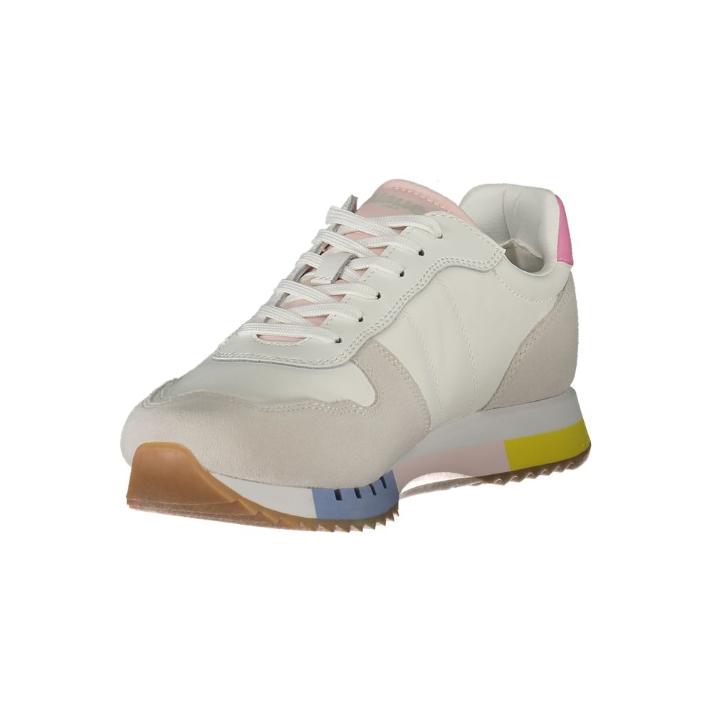 Blauer White Leather Women Sneaker with colorful sole accents, featuring a lace-up design and comfortable removable insole for fashion-forward women.