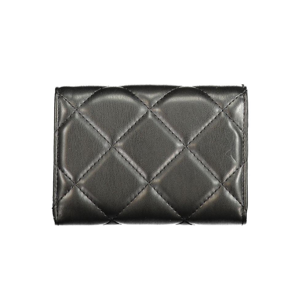 Mario Valentino Black Polyethylene Wallet with quilted design, 3 compartments, coin purse, card spaces, zip and automatic closure.
