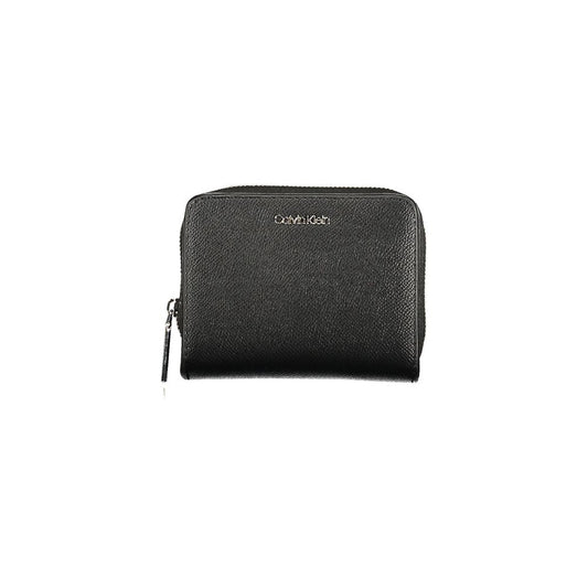 Calvin Klein Black Polyethylene Women Wallet with RFID-blocking, double card slots, sleek design, and contrasting details.