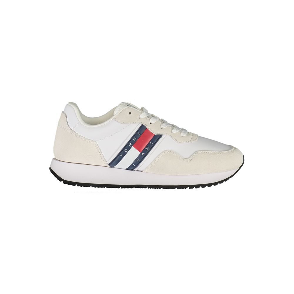 Tommy Hilfiger White Leather Men Sneaker with iconic logo and stylish design.