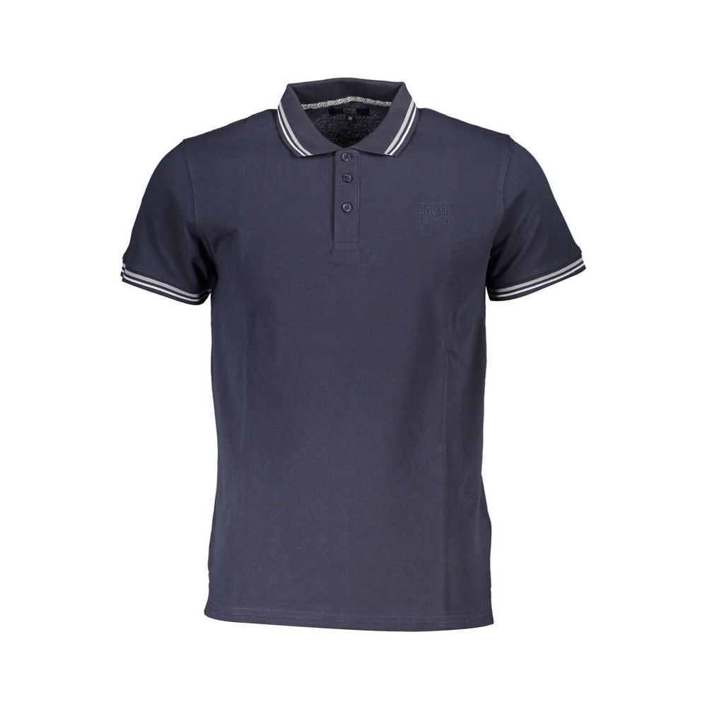 Cavalli Class Blue Cotton Men Polo Shirt featuring smart buttons and iconic embroidery, offering Italian sophistication and comfort.